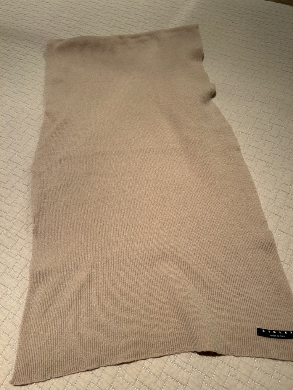 Sisley Neutral Beige Scarf with Side Logo Tag